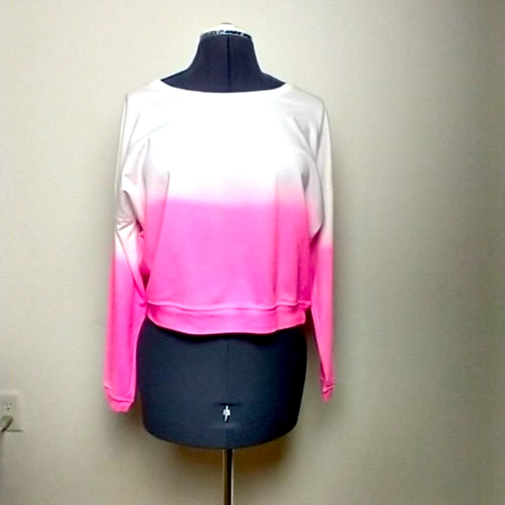 42 Pops Pink Ombre Dip Dye Pull Over Jersey Knit Top Medium - Picture 5 of 9